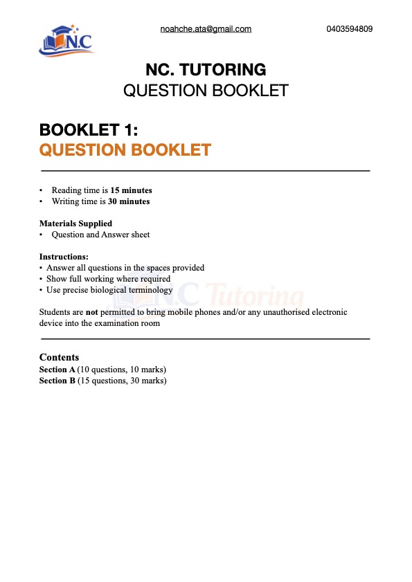 Question Booklet cover